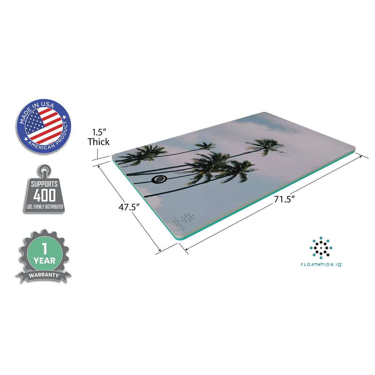 Floatation iQ Mini Oasis 6 x 4 Foot Foam Floating Water Mat, Palm Sky (Open Box)