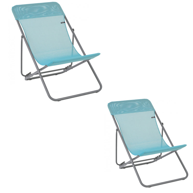 Lafuma Maxi Transat Folding Camping Steel Sling Chair Lac Blue 2 Pack (Open Box)