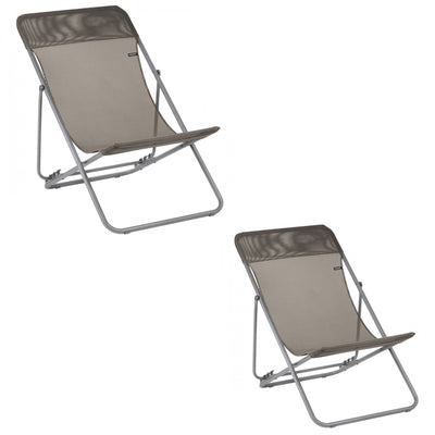 Lafuma Maxi Transat Folding Camping Steel Mesh Sling Chair, Graphite (2 Pack) - VMInnovations