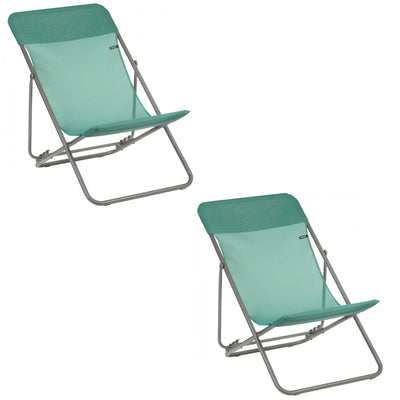 Lafuma Maxi Transat Folding Camping Steel Mesh Sling Chair, Chlorophyll (2 Pack) - VMInnovations