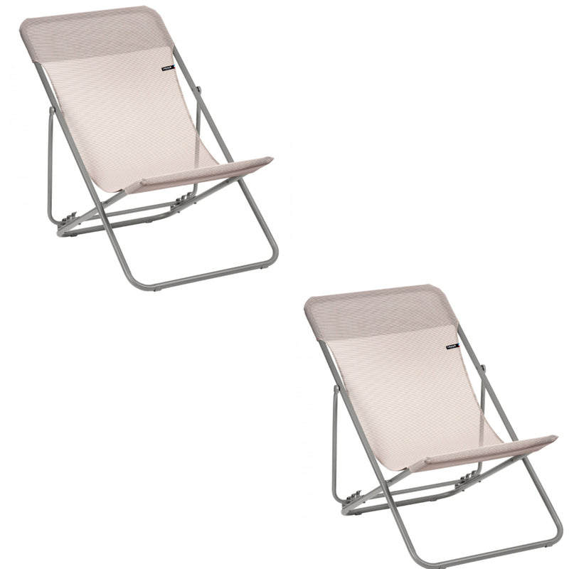 Lafuma Maxi Transat Folding Outdoor Camping Steel Sling Chair, Magnolia (2 Pack)