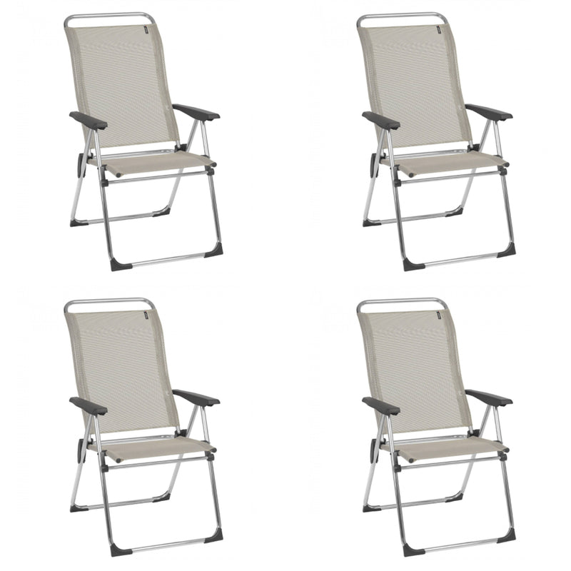 Lafuma Alu Cham Folding Camping Patio Mesh Sling Chair, Seigle Gray (Set of 4)