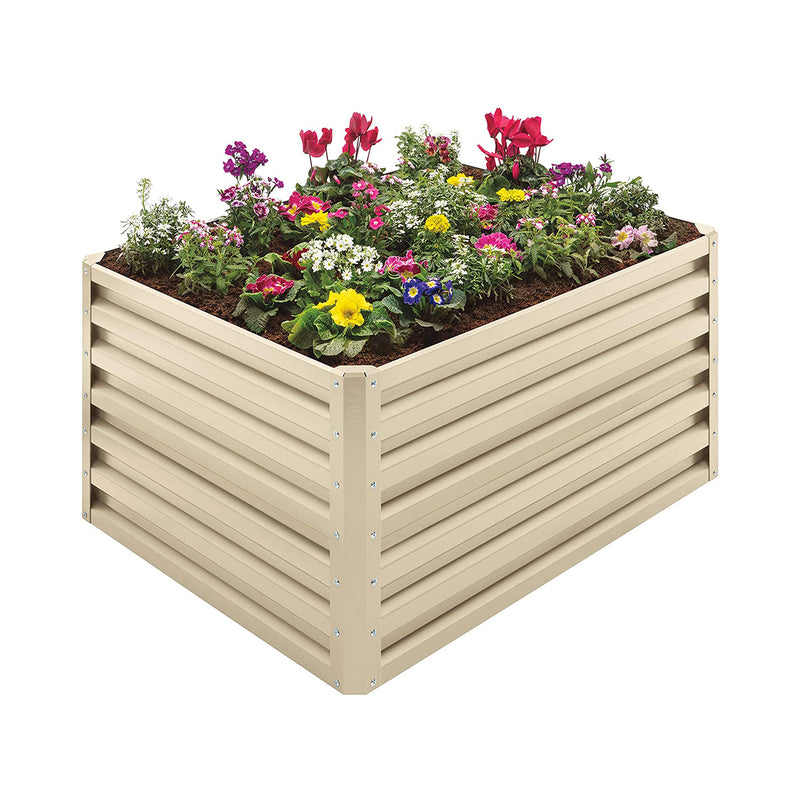 Stratco 20 Cubic Feet Steel Double Height Rectangle Garden Plant Bed, Beige