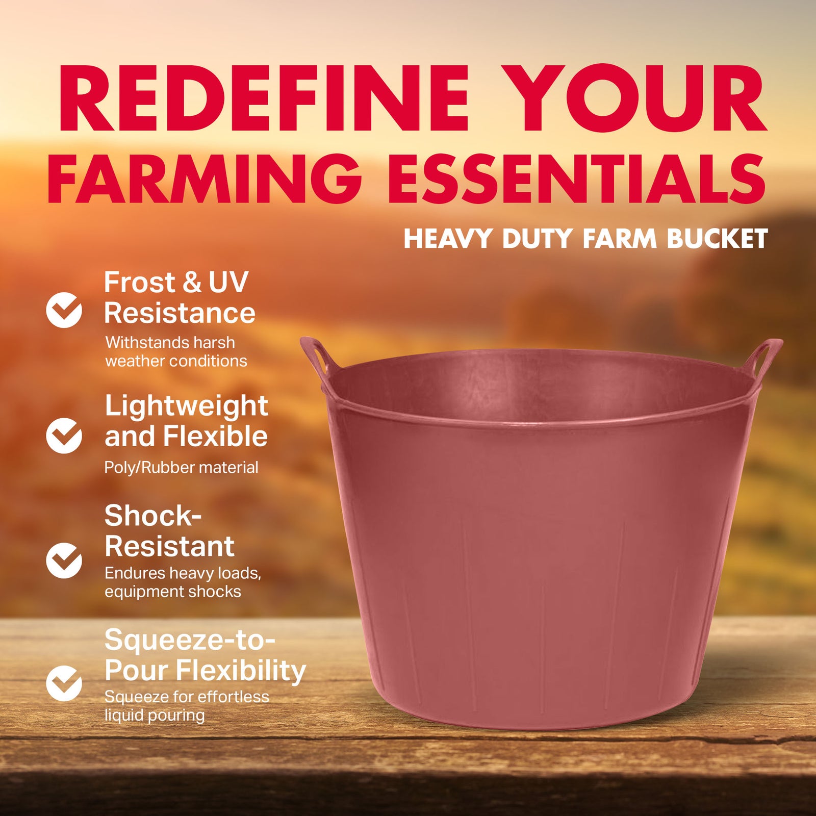 Little Giant 11 Gallon Heavy Duty Farm Bucket Poly/Rubber Flex Tub with Handles - VMInnovations
