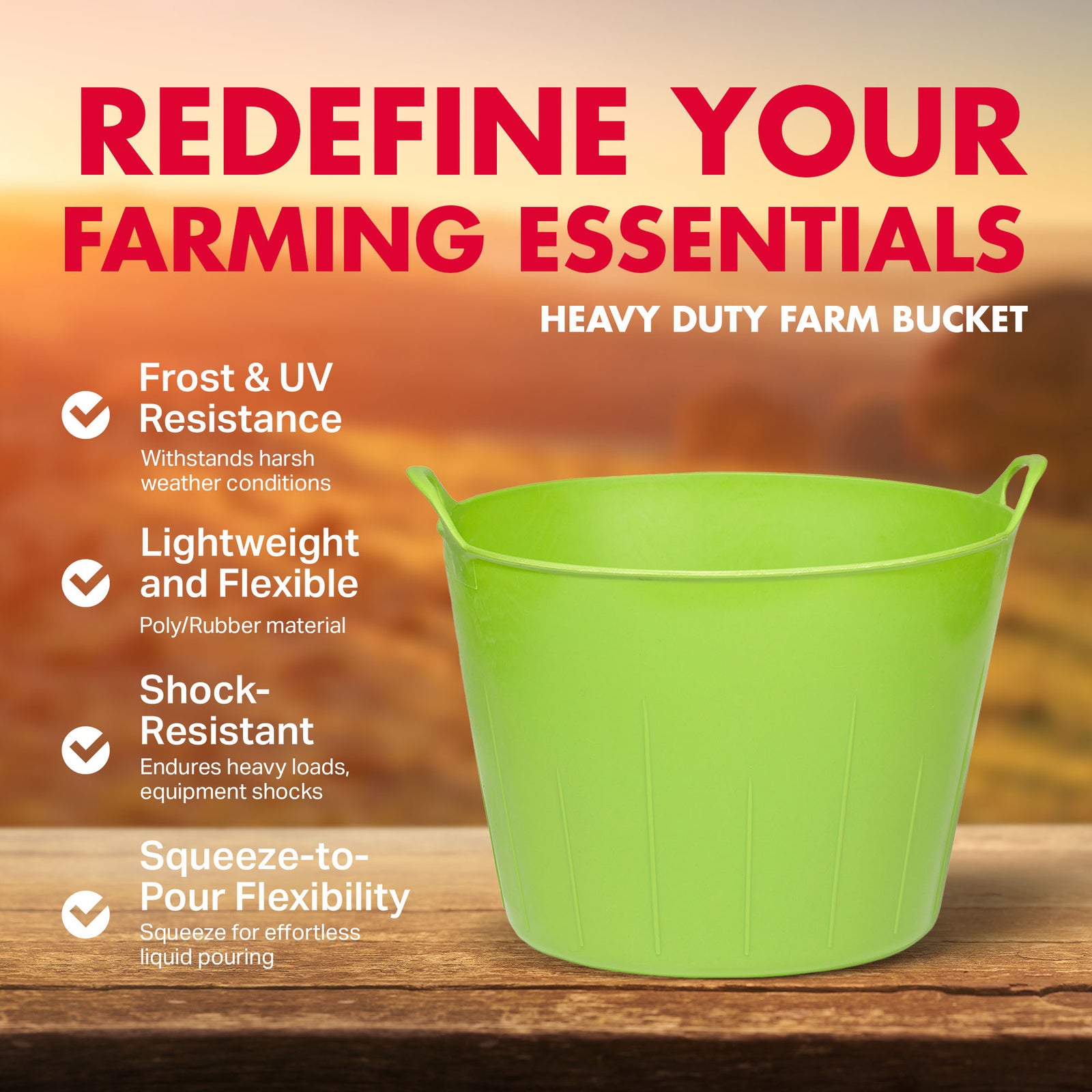 Little Giant 11 Gallon Heavy Duty Farm Bucket Poly/Rubber Flex Tub with Handles - VMInnovations