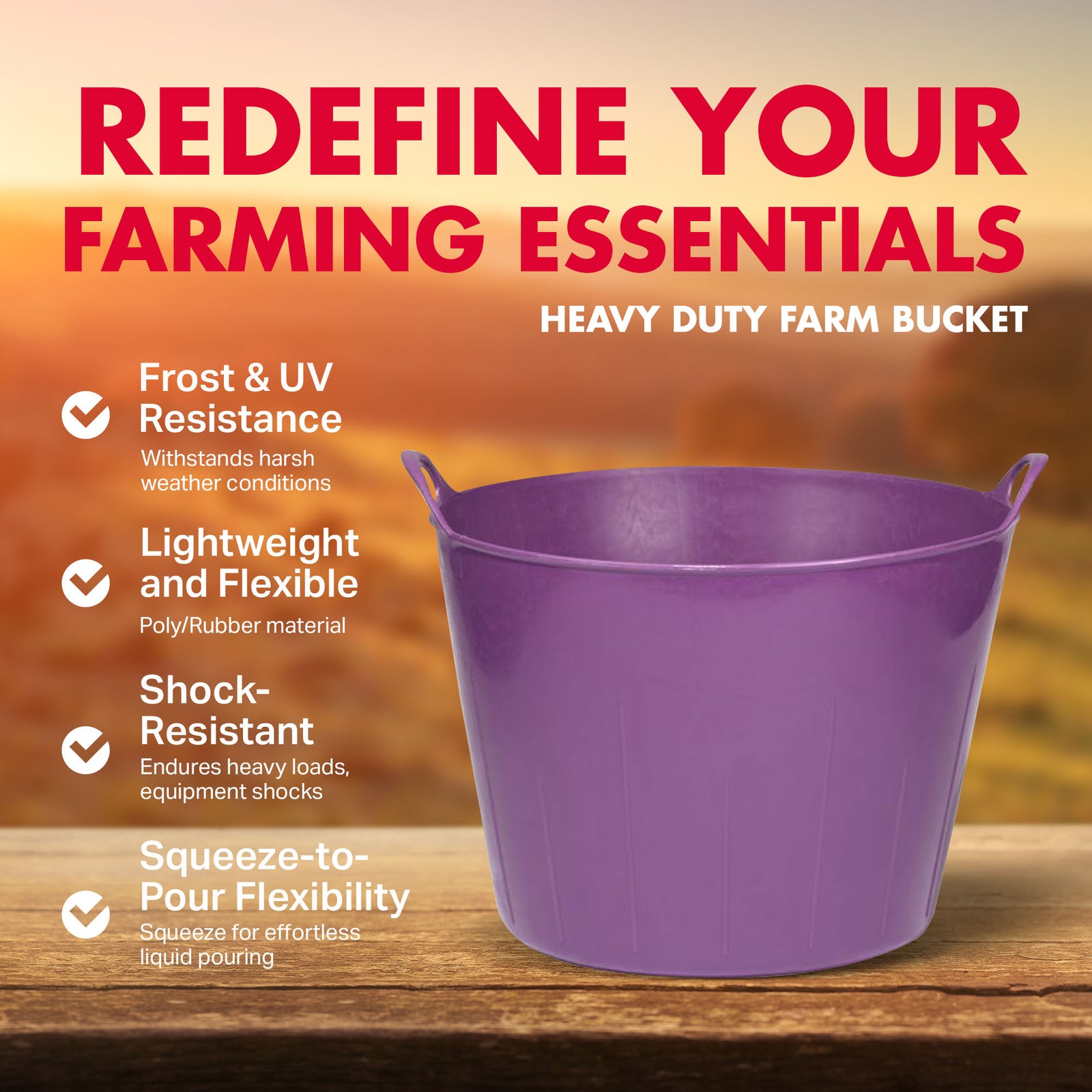 Little Giant 11 Gallon Farm Bucket Poly/Rubber Flex Tub with Handles (Open Box) - VMInnovations