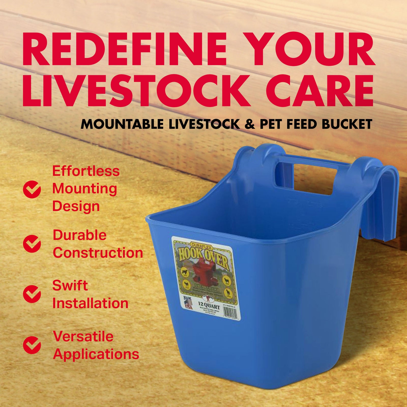 Little Giant 12 qt. Livestock & Pet Hook Bucket Feeder, Berry Blue (Open Box) - VMInnovations