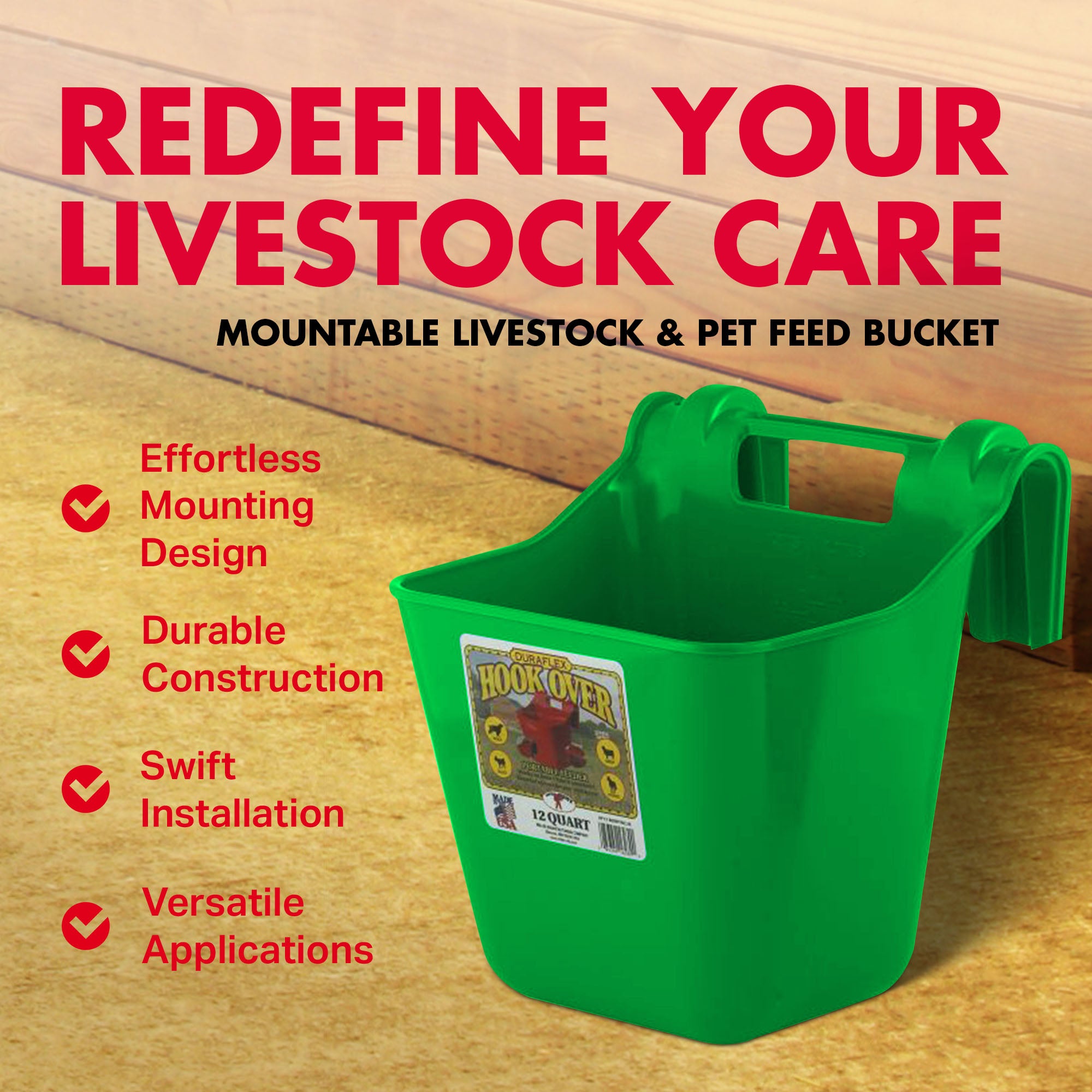 Little Giant 12 Quart Mountable Livestock Hook Over Bucket Feeder, Lime Green - VMInnovations