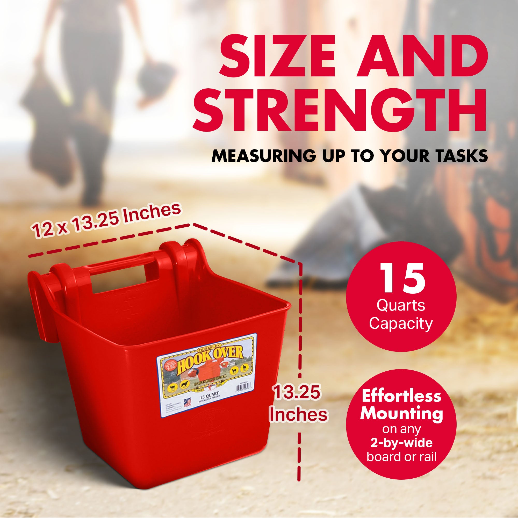 Little Giant 15 Qt Mountable Livestock & Pet Hook Over Bucket Feeder, Red (Used) - VMInnovations