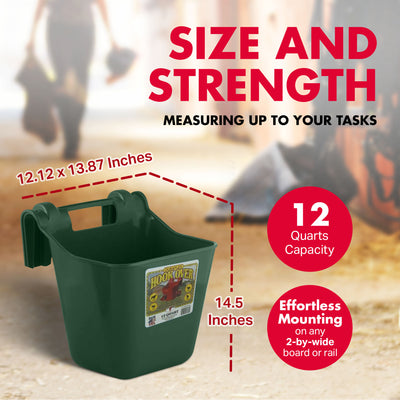 Little Giant 12 Quart Mountable Livestock & Pet Hook Over Bucket Feeder, Green - VMInnovations