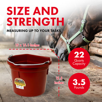 Little Giant Heavy Duty 22 Qt Flat Back Plastic Bucket w/Metal Handle, Burgundy - VMInnovations