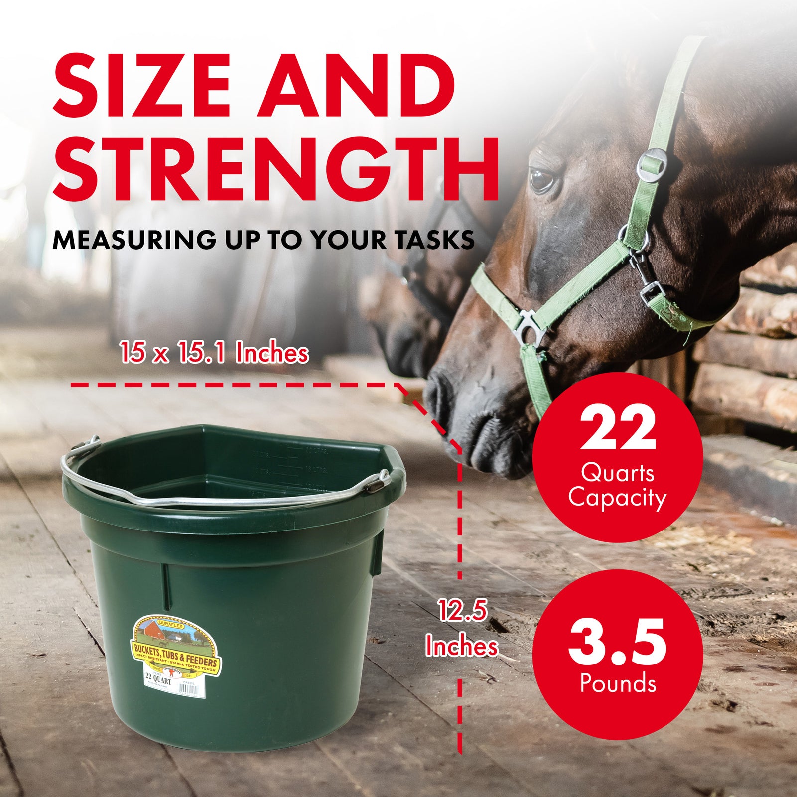 Little Giant Heavy Duty 22 Quart Flat Back Plastic Bucket w/ Metal Handle, Green - VMInnovations