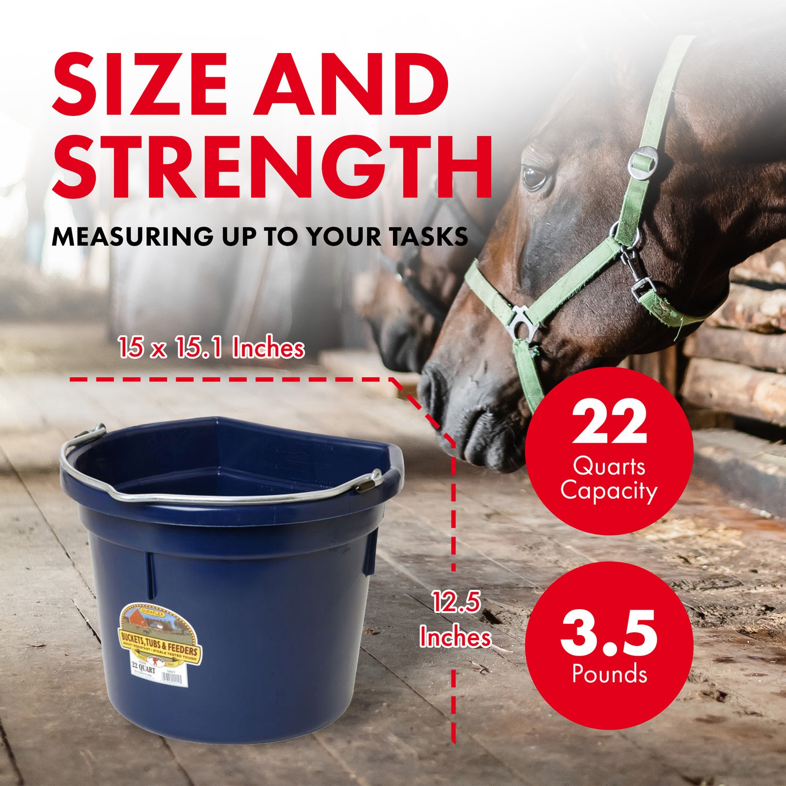 Little Giant Heavy Duty 22 Quart Flat Back Plastic Bucket w/ Metal Handle, Navy - VMInnovations