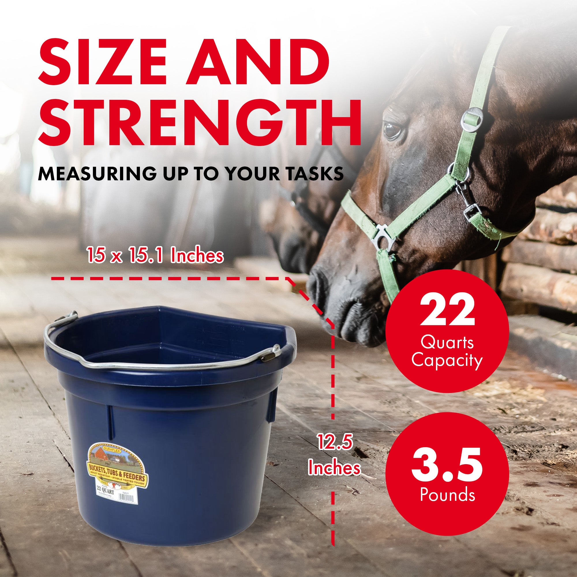 Little Giant Heavy Duty 22 Quart Flat Back Plastic Bucket w/ Metal Handle, Navy - VMInnovations