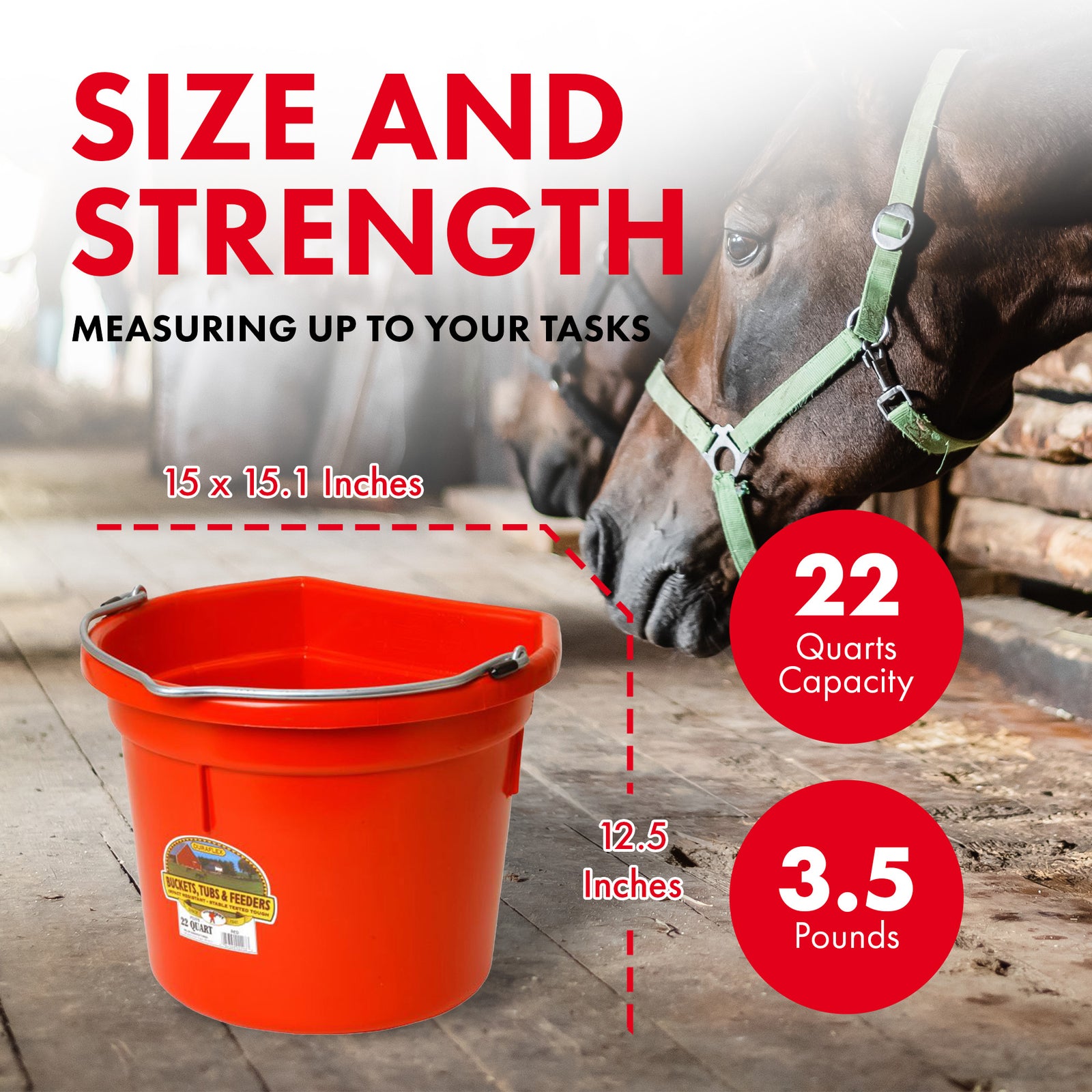 Little Giant Heavy Duty 22 Quart Flat Back Plastic Bucket w/ Metal Handle, Red - VMInnovations