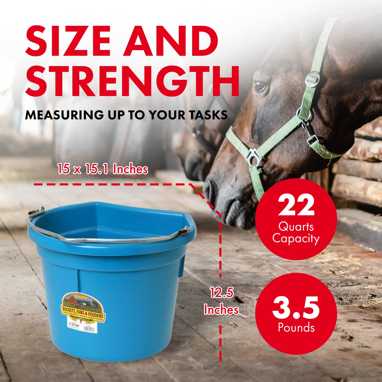 Little Giant Heavy Duty 22 Quart Flat Back Plastic Bucket w/ Metal Handle, Teal - VMInnovations