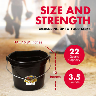 Little Giant 22 Qt Flat Plastic Animal Feed Bucket with Knob Bail, Black (Used) - VMInnovations