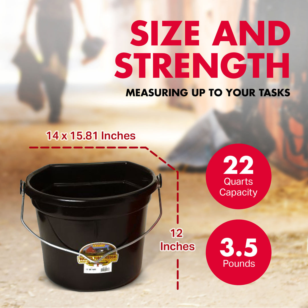 Little Giant 22 Qt Flat Plastic Animal Feed Bucket with Knob Bail, Black (Used)