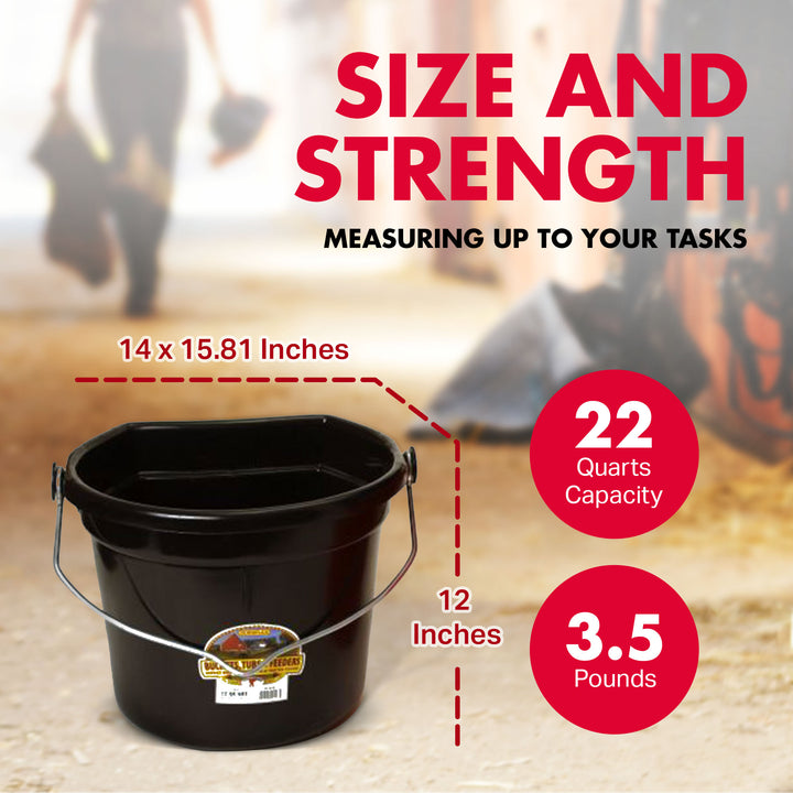 Little Giant 22 Qt Flat Plastic Animal Feed Bucket with Knob Bail, Black (Used)