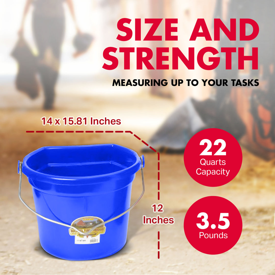 Little Giant 22 Quart Flat Plastic Animals Feed Bucket with Knob Bail, Blue