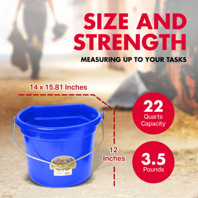 Little Giant 22 Quart Flat Plastic Animals Feed Bucket with Knob Bail, Blue - VMInnovations