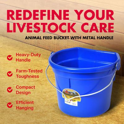 Little Giant 22 Quart Flat Plastic Animals Feed Bucket with Knob Bail, Blue - VMInnovations