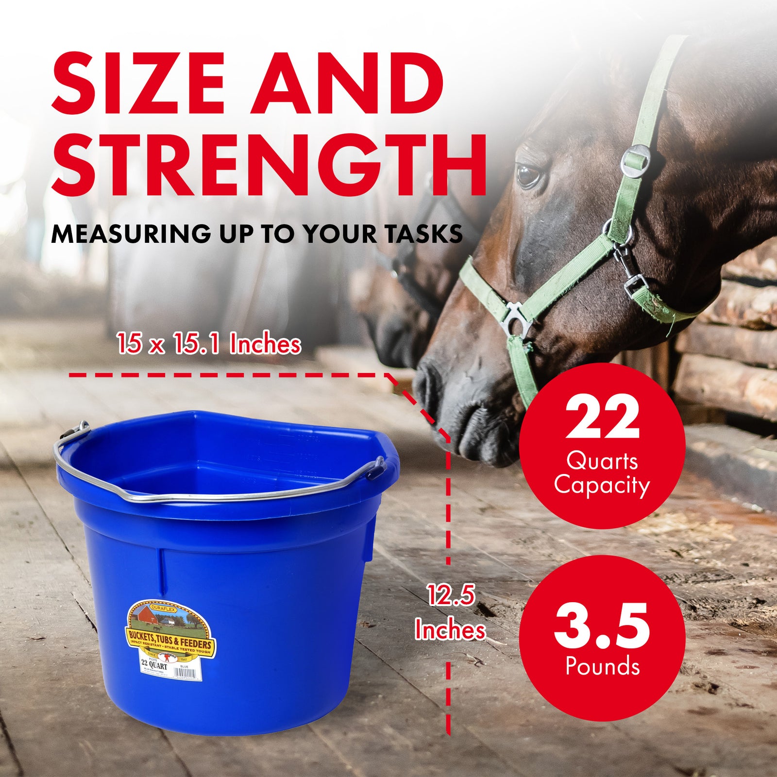 Little Giant Heavy Duty 22 Quart Flat Back Plastic Bucket w/ Metal Handle, Blue - VMInnovations