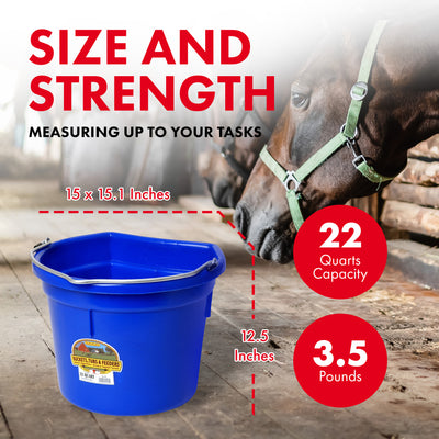 Little Giant Heavy Duty 22 Quart Flat Back Plastic Bucket w/ Metal Handle, Blue - VMInnovations