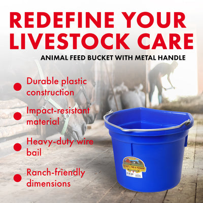 Little Giant Heavy Duty 22 Quart Flat Back Plastic Bucket w/ Metal Handle, Blue - VMInnovations