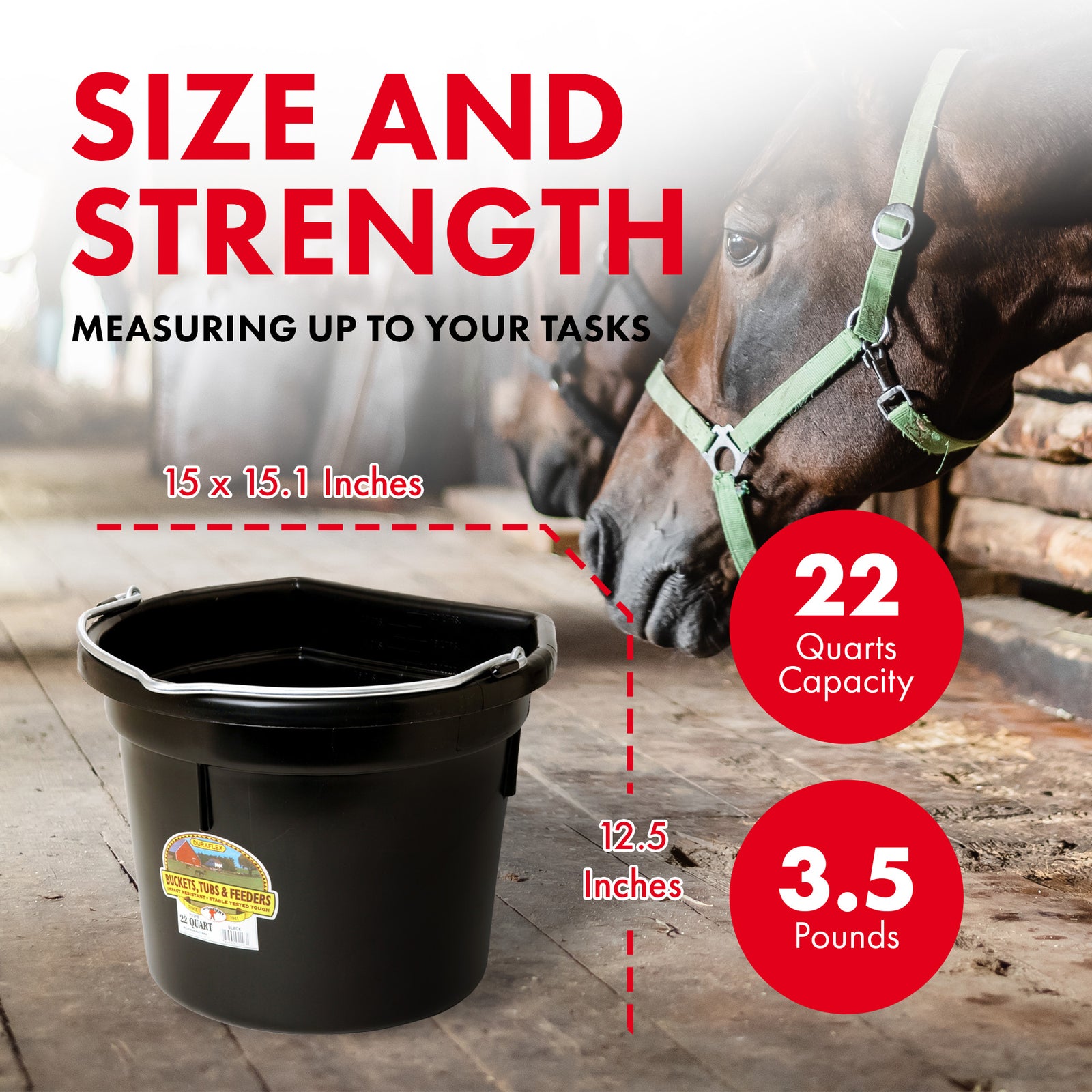 Little Giant Heavy Duty 22 Quart Flat Back Plastic Bucket w/ Metal Handle, Black - VMInnovations