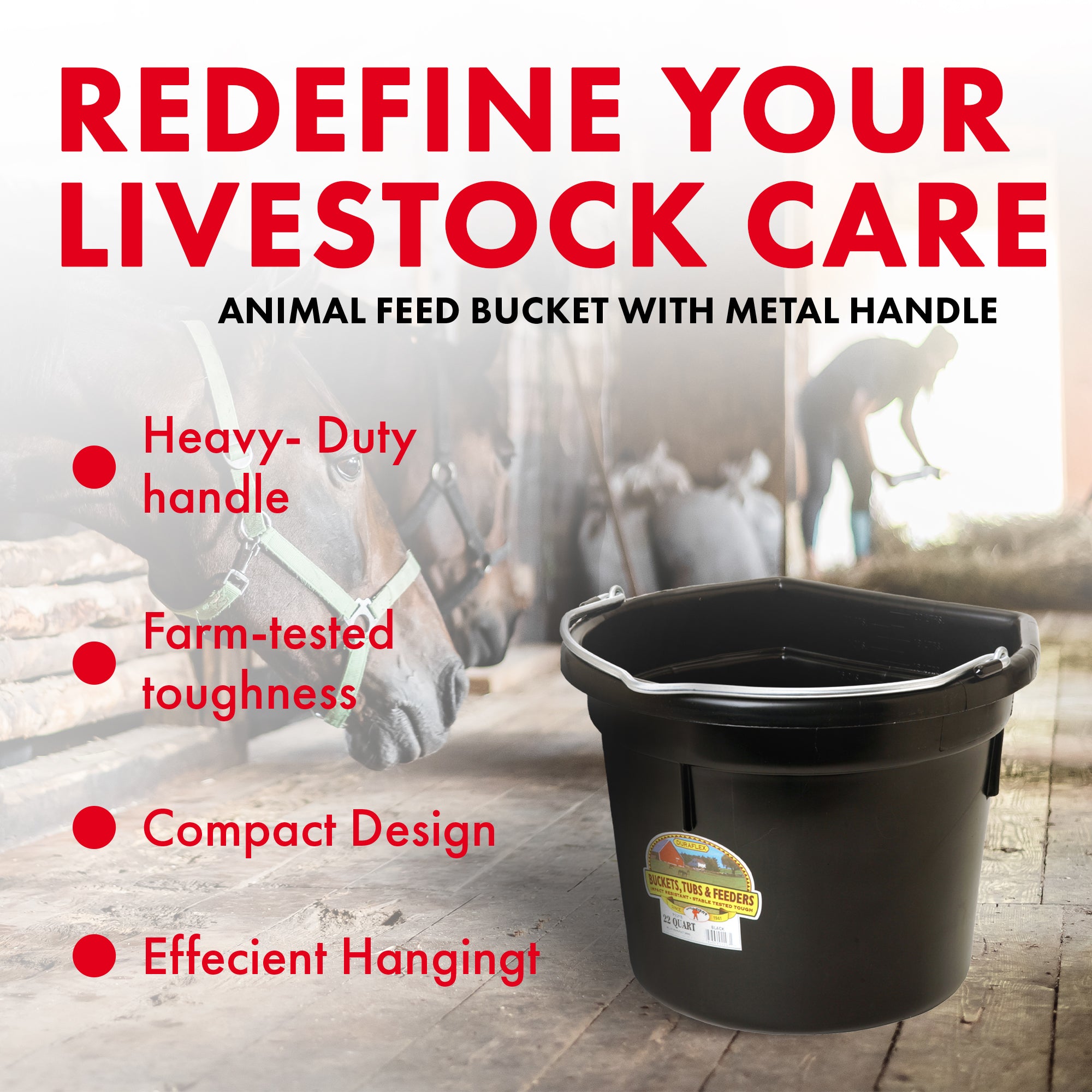 Little Giant Heavy Duty 22 Quart Flat Back Plastic Bucket w/ Metal Handle (Used) - VMInnovations