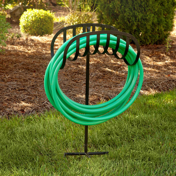 Liberty Garden Outdoor Steel Manger Decorative Hose Holder Stand, Blk (Open Box)