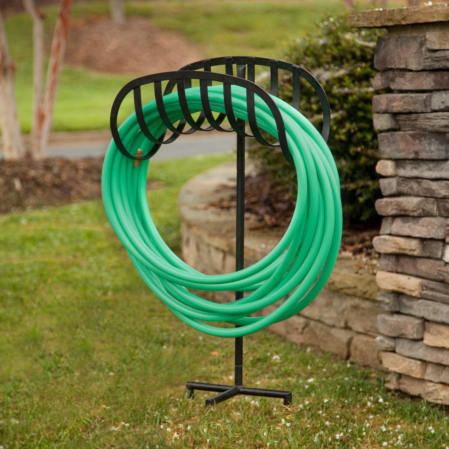 Liberty Garden 647-KD Outdoor Steel Manger Decorative Hose Holder Stand, Black