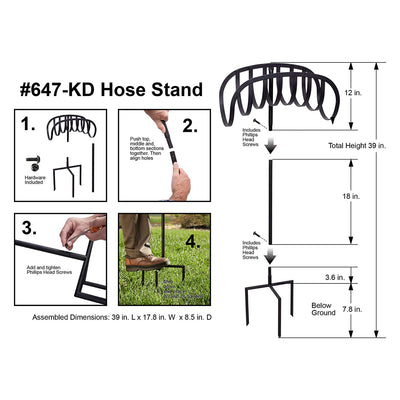 Liberty Garden 647-KD Outdoor Steel Manger Decorative Hose Holder Stand, Black
