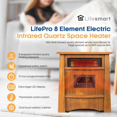 LifeSmart LifePro 8 Element 1500W Electric Infrared Quartz Indoor Space Heater