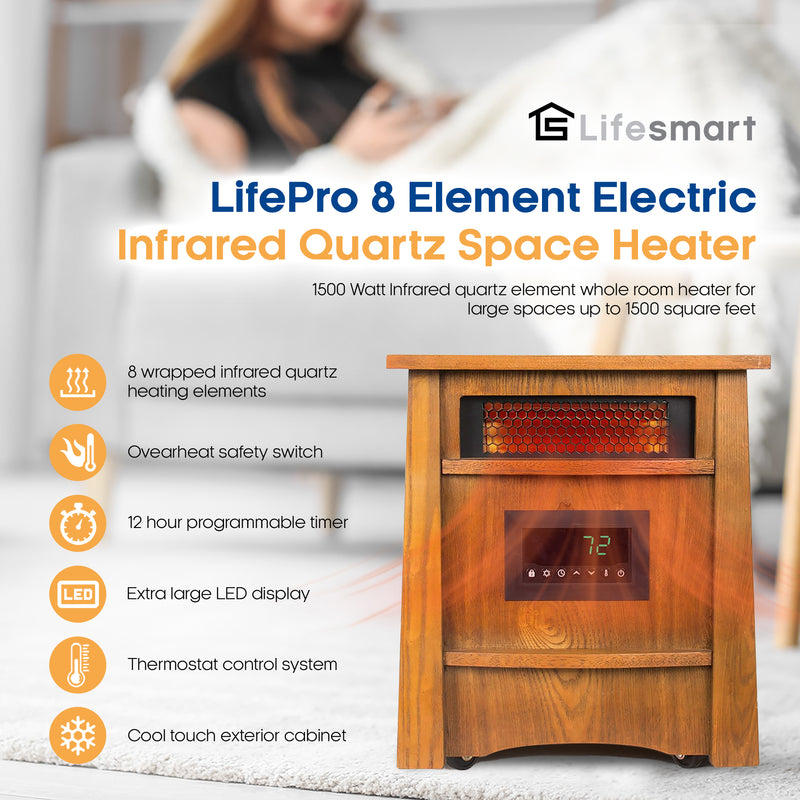 Lifesmart Lifelux 8 Element Infrared Extra Large Room Heater, Oak (Open Box)