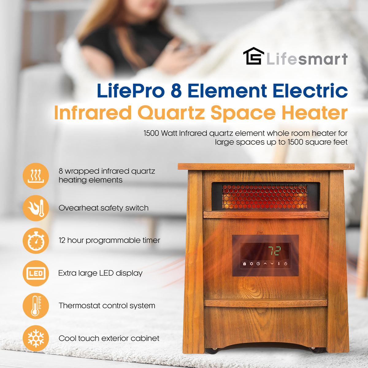 Lifesmart Lifelux 8 Element Infrared Extra Large Room Heater, Oak (For Parts)