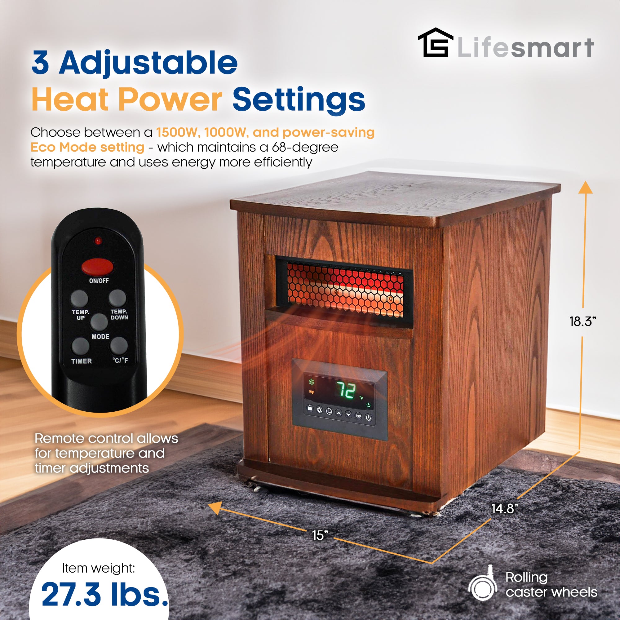 6 Element 1500W Portable Electric Infrared Quartz Space Heater, Indoor (Used) - VMInnovations