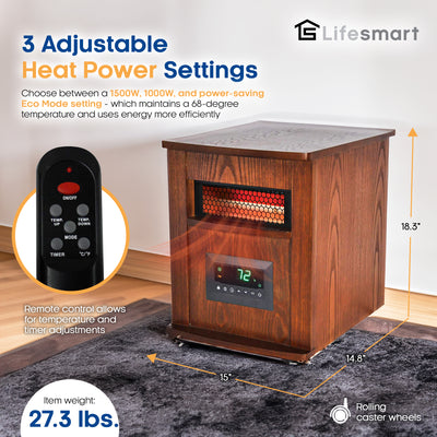 Lifesmart 6 Element 1500W Portable Electric Infrared Quartz Space Heater, Indoor (Refurbished)