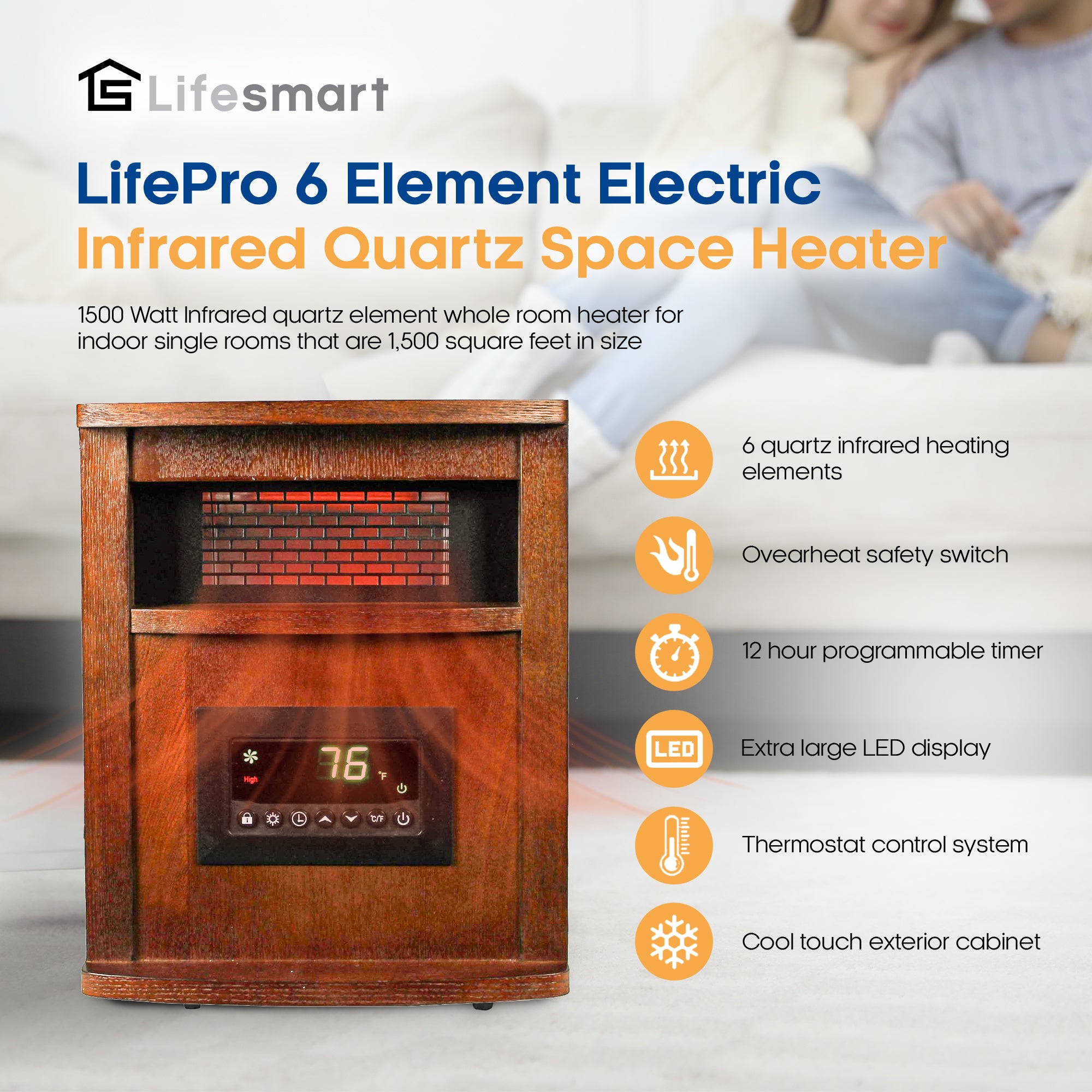 LifeSmart LifePro 6 Element 1500W Electric Infrared Quartz Heater (For Parts)