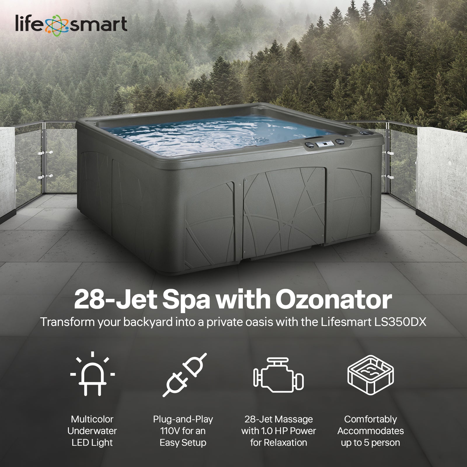 Lifesmart Spas 5 Person Plug & Play 28 Jet LED Hot Tub, LS350DX, Taupe(Open Box) - VMInnovations