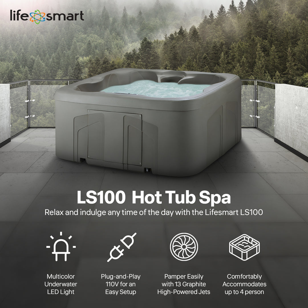 LifeSmart 4 Person Plug and Play Square Hot Tub Spa, Gray (For Parts) - VMInnovations