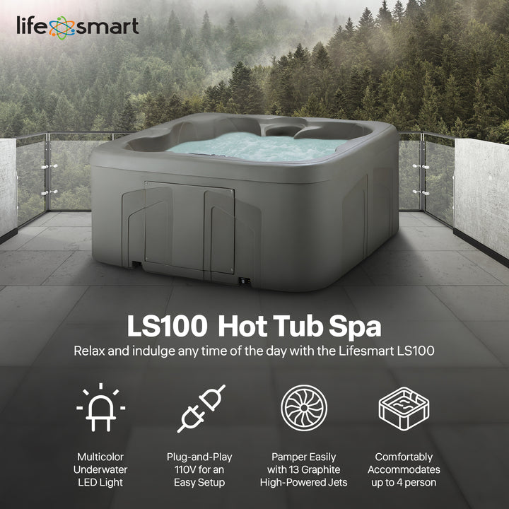LifeSmart 4 Person Plug and Play Square Hot Tub Spa, Gray (For Parts) - VMInnovations