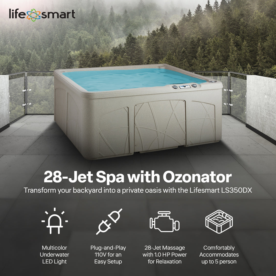 Lifesmart Spas 5 Person Plug and Play 28 Jet LED Outdoor Hot Tub, LS350DX, Sand