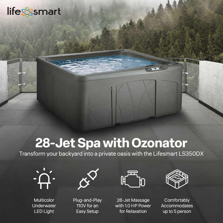 Lifesmart Spas 5 Person Plug & Play 28 Jet LED Hot Tub, LS350DX, Taupe(Open Box)