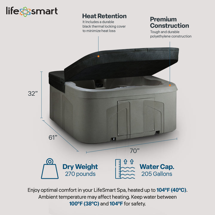 LifeSmart LS100 Taupe 4 Person Plug and Play Square Hot Tub Spa with Black Cover