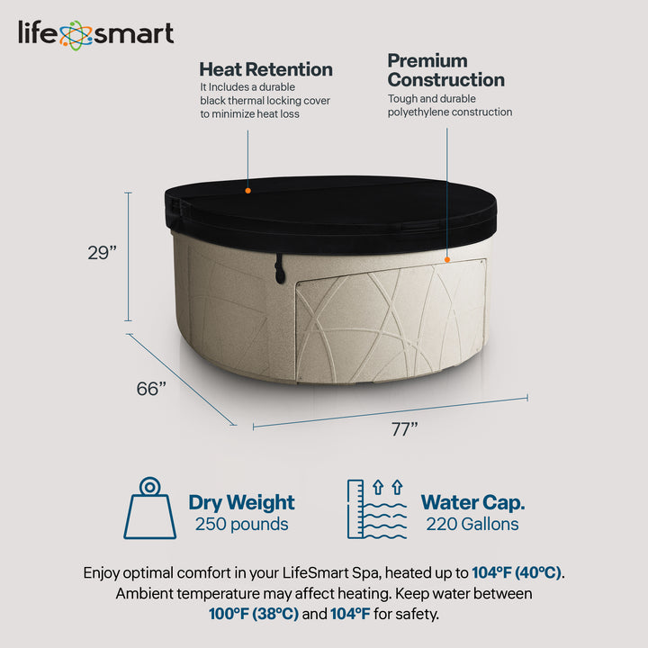 LifeSmart Largo Hot Tub Spa w/110 Volt Plug and Play & LED Light, Sand(Open Box)