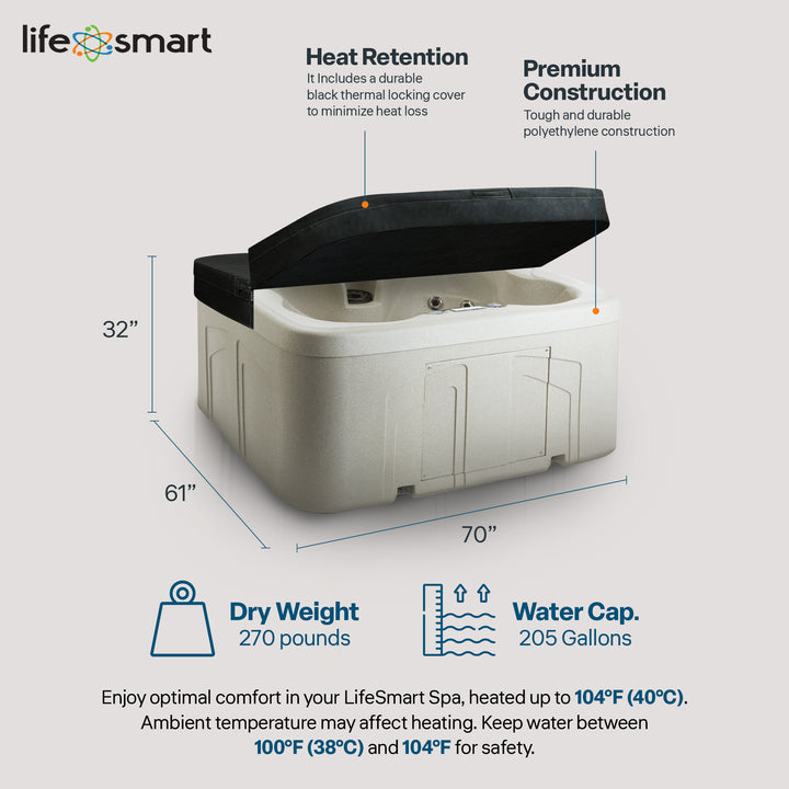 LifeSmart LS100 Sand 4 Person Plug and Play Square Hot Tub Spa with Black Cover - VMInnovations