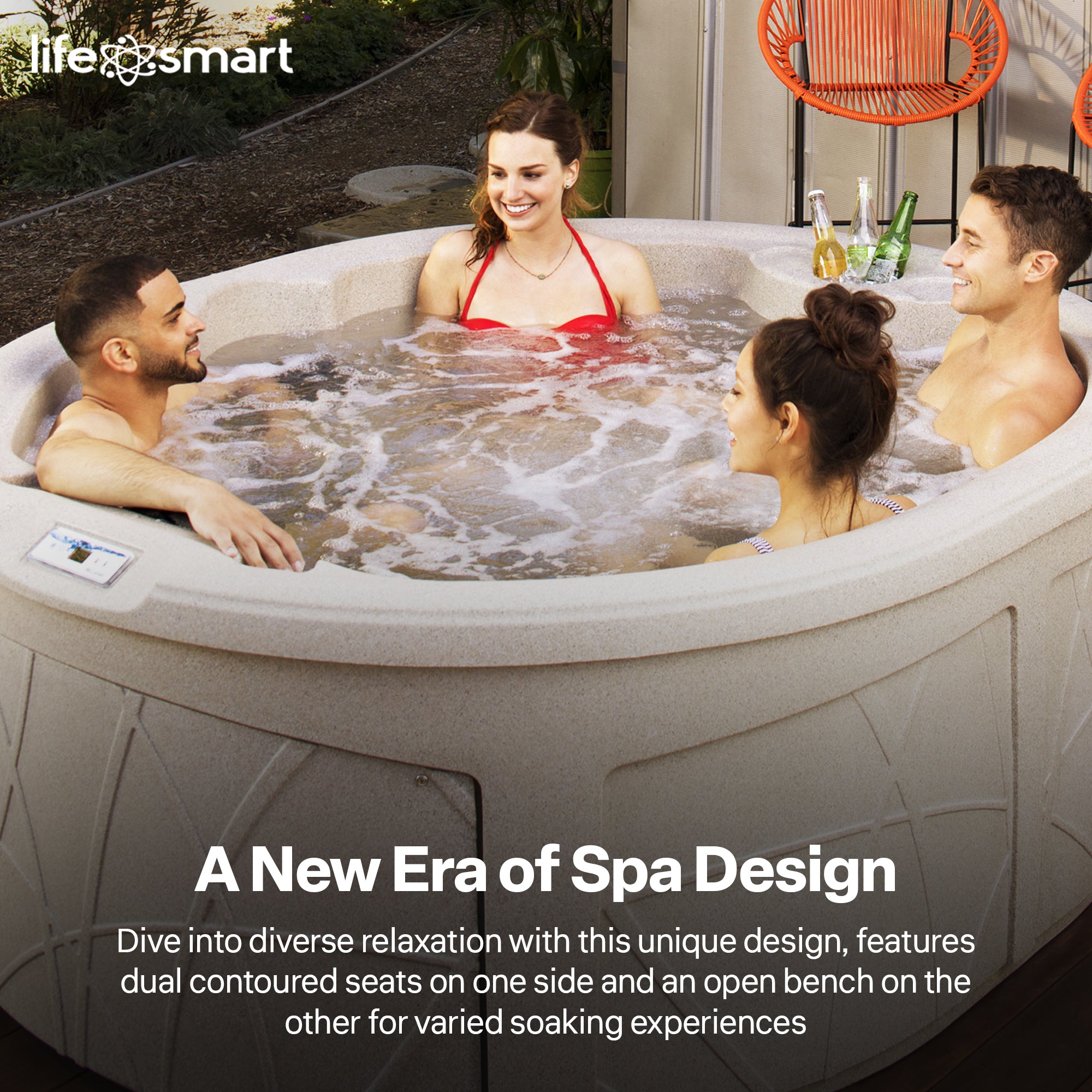 LifeSmart Largo Hot Tub Spa w/110 Volt Plug and Play & LED Light, Sand(Open Box) - VMInnovations