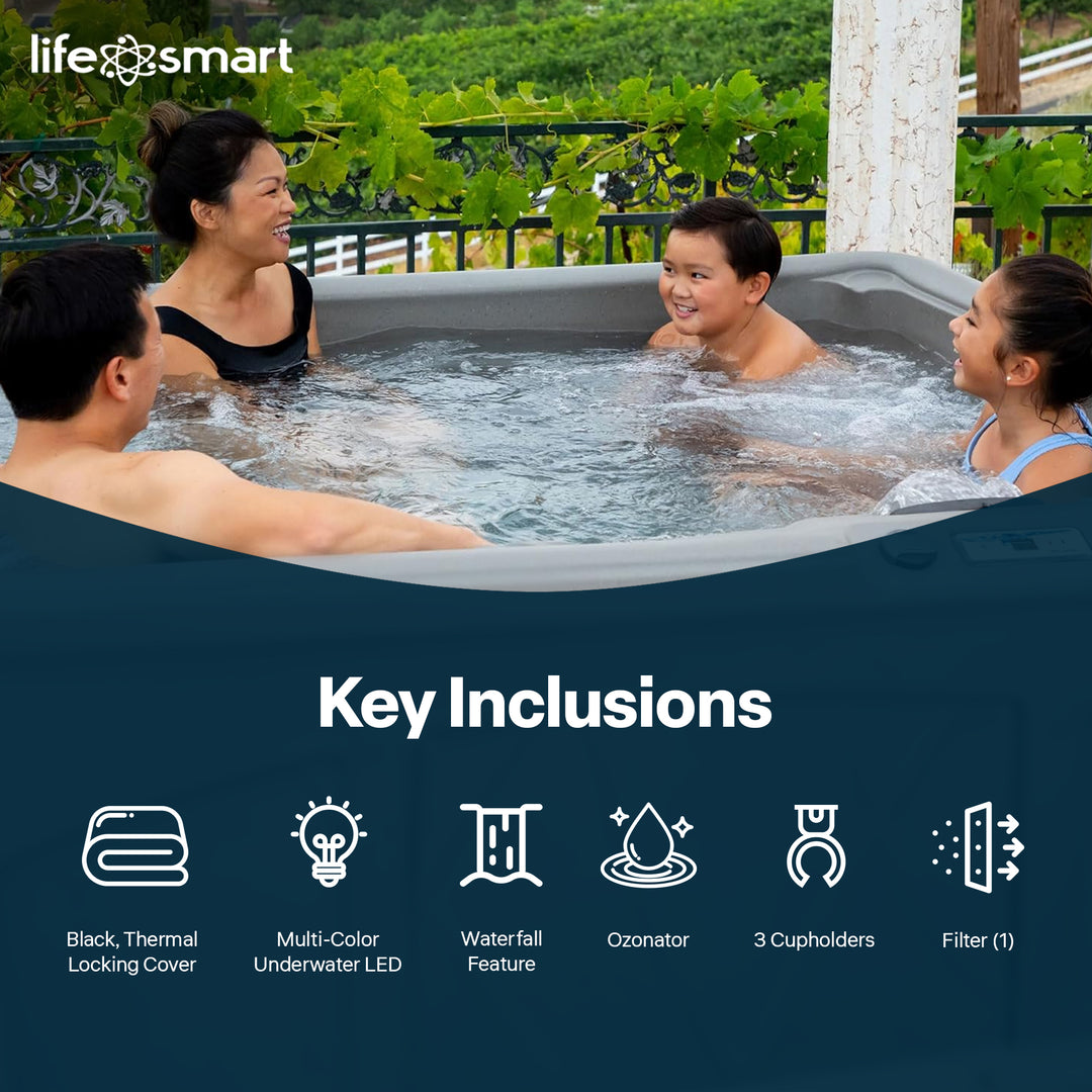 Lifesmart Spas 5 Person Plug & Play 28 Jet LED Hot Tub, LS350DX, Taupe(Open Box)